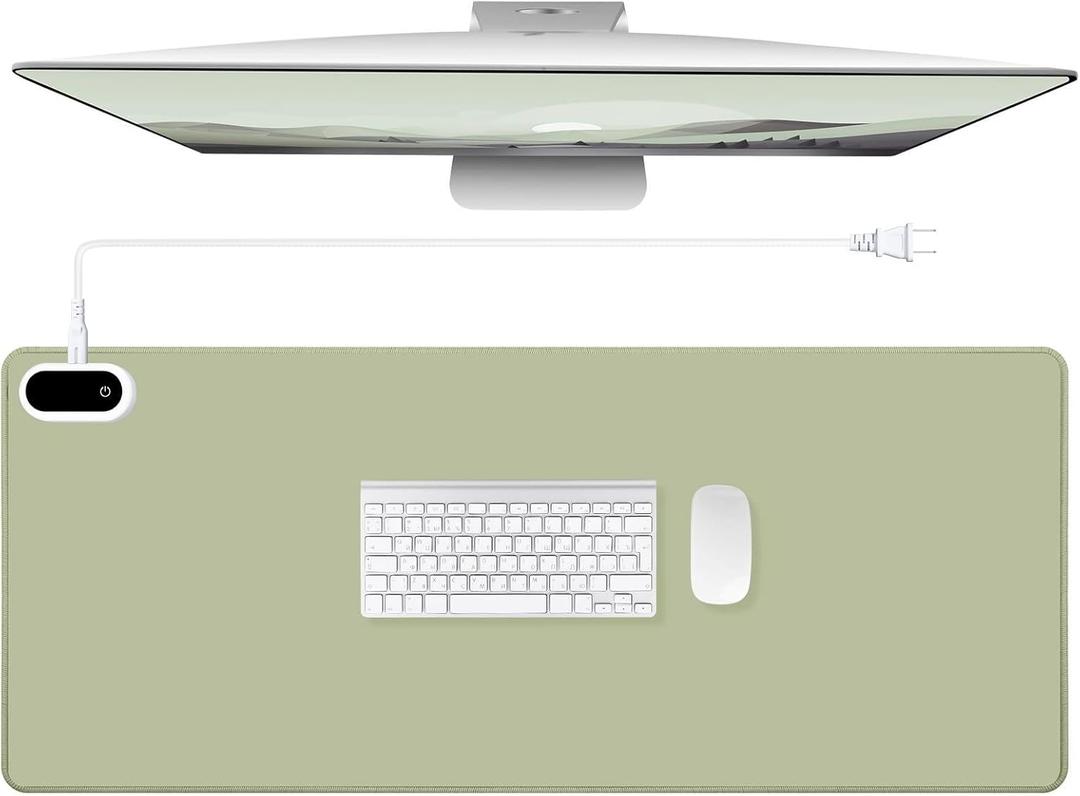 Konohan Heated Desk Pad Warm Mouse Pad, 5 Heating Level & 4 Hour Auto Shut-Off, PU Leather Warm Mouse Mat Heating Keyboard Gaming Mice Warmer Mat Only Supports 110v(Gray-Green Color,35.4"x 14.2")