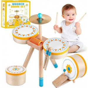 Toddlers Drum Set Toy for 1 2 3 Years Old ,Kids Wooden Jazz Drum for Toddlers Montessori Musical Instruments for Boy Girl, Percussion Set Baby Musical Toys, Birthday Gift for 1 2 3+ Kids Baby