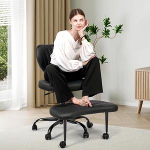 Cross Legged Office Chair, Ergonomic Criss Cross Chair with Wheels, 360 Swivel Height-Adjustable Meditation Chair for Yoga & ADHD, Wide Kneeling Chair with Strong Lumbar Support (Black) BPY01B