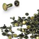 200Sets Leather Rivets, 6mm Double Cap Rivets Tubular Metal Studs Leather Rivets for Fabric Pet Collar Clothing Boots Belt Bags Accessories Crafts (6mm Bronze)
