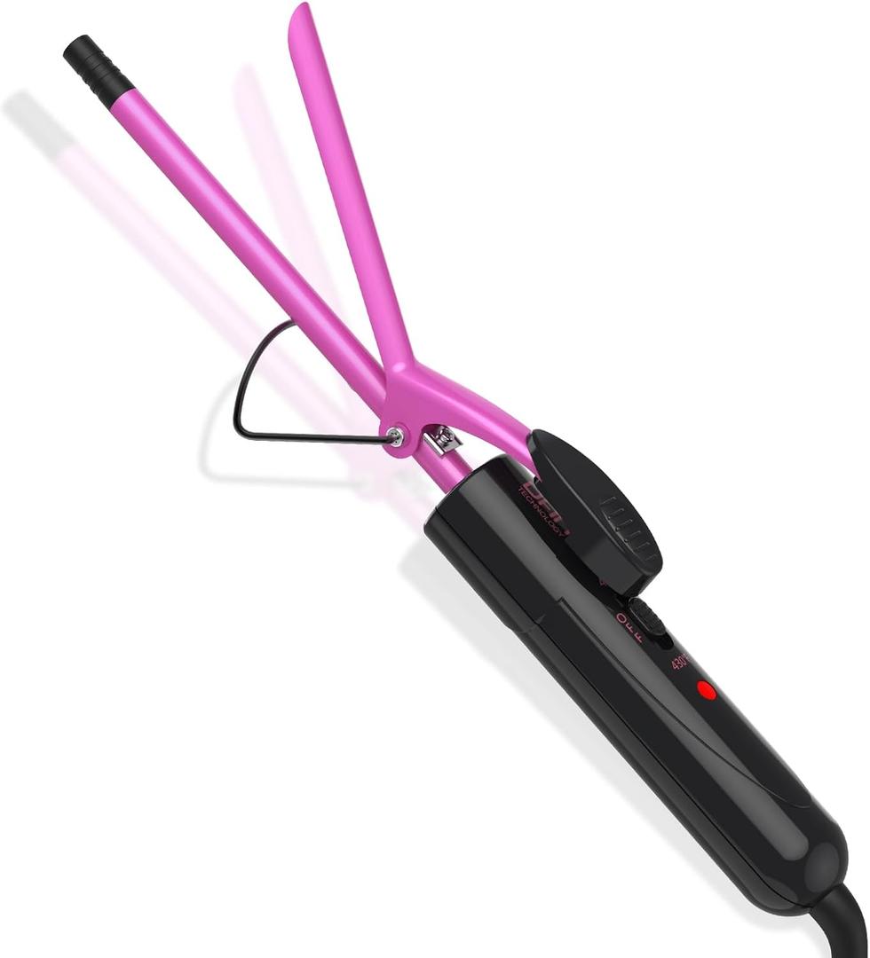 DAN Technology Small Ceramic Curling Wand with Adjustable Temperature for Tight Curls on Short & Long Hair (3/8 Inch, 10MM) (Pink)