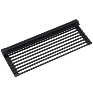 Roll Up Dish Drying Rack, Over The Sink Dish Rack, Heat-Resistant Anti-Slip Stainless Steel Dish Drainer with Silicone-Coated for Cups Fruits Vegetables - 17" x 13", Black