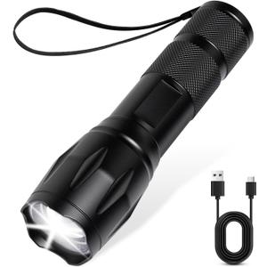 JINIU Rechargeable LED Flashlight, Bright Tactical Torch High Lumens, White Light, Waterproof Handheld Zoomable Flash Light, Gifts for Men, Hunting Camping Essentials Gear (1PACK, Black)