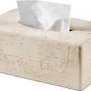 Natural Travertine Textures Tissue Box Cover Rectangular (Only Suitable for Standard Sized Tissue Box) for Decor, Resin Tissue Box for Bathroom Countertop, Bedside, OfficeMade of Resin, Height of 4 in (Yellow Stone L)