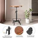 33.5-39.4 Inch Tall Industrial Bar Table-Adjustable Bar Height Bistro Whiskey Pub Table-23.7" Dia Swivel Round Wood Top Metal Base-Easily Adjusts by Crank Handle, H:34"-40"