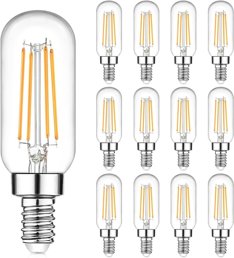 E12 Edison LED Light Bulbs 40 Watt Equivalent Candelabra, Dimmable 2700K Warm White T6 Clear LED Bulbs 4W 400lm Vintage T25 for Chandelier Ceiling Fan, Tubular Small Filament Bulbs, Pack of 12 