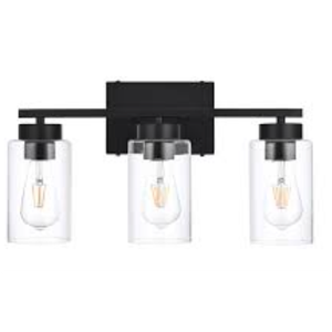 A1A9 3Light Bathroom Vanity Light, Modern Black Wall Lights with Clear Glass Shades, Bathroom Wall Sconce Lamp for Mirror Living Room Bedroom Hallway
