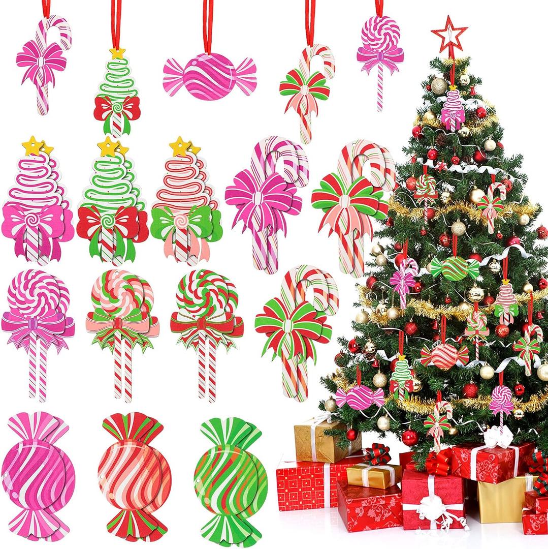 Youyole 24 Pieces Christmas Candy Tree neon Ornaments Set Christmas Ornaments Peppermint Decor Colorful Wood Pastel Candy Cane Candies Round Lollipop with Ropes for Xmas Party Decorations (Simple Style) Youyole 24 Pieces Christmas Candy Tree neon Ornaments Set Christmas Ornaments Peppermint Decor Colorful Wood Pastel Candy Cane Candies Round Lollipop with Ropes for Xmas Party Decorations (Simple Style)