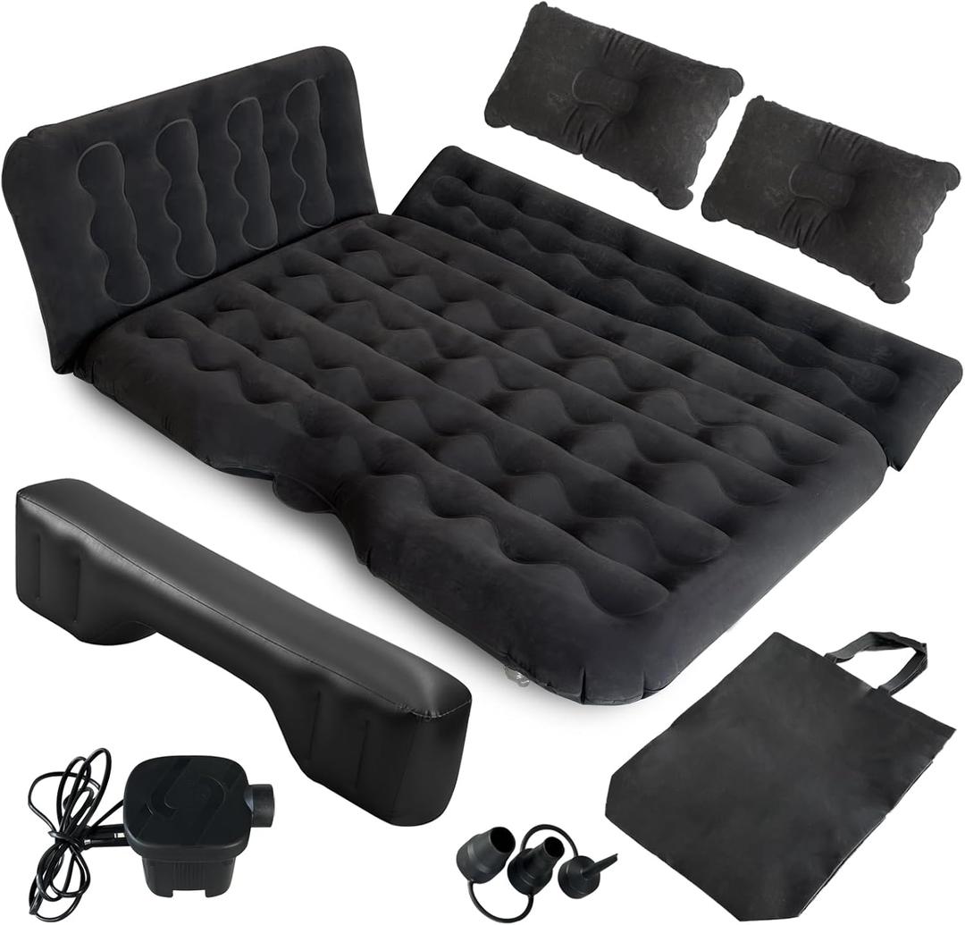 Car Air Mattress Back Seat Inflatable Bed - Inflatable Thickened and Double SUV Air Mattress with Air Pump Portable Foldable Car Bed for Home Car Travel Camping-Black
