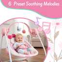 Portable Baby Swing, Pink Electric Infant Swing with 5 Speed Levels, 6 Songs & Timer Battery-Powered Only (No Batteries Included) Pink and White