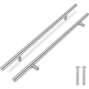 Flexzion 1 Pack Kitchen Cabinet Handles Silver Drawer Pulls 20 inch, 12.5 inch Hole Center, Stainless Steel T Bar with Satin Brushed Nickel, Hardware for Kitchen Cupboard Door Bathroom Furniture