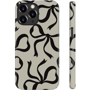 for iPhone 16 Pro Case Cute - Wireless Charging Compatible - Dual-Layer Hard Shell + Silicone Cover - Aesthetic Protective Phone Case for Women - Black Bows and Ribbons