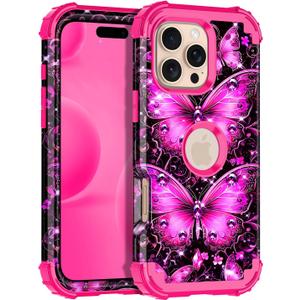 Hekodonk for iPhone 16 Pro Max Case,Glow in The Dark Three Layer Heavy Duty Shockproof Protection Hard Plastic+Soft Silicone Full Body Drop Protective Case for Apple iPhone 16 Pro Max,Golden Pink