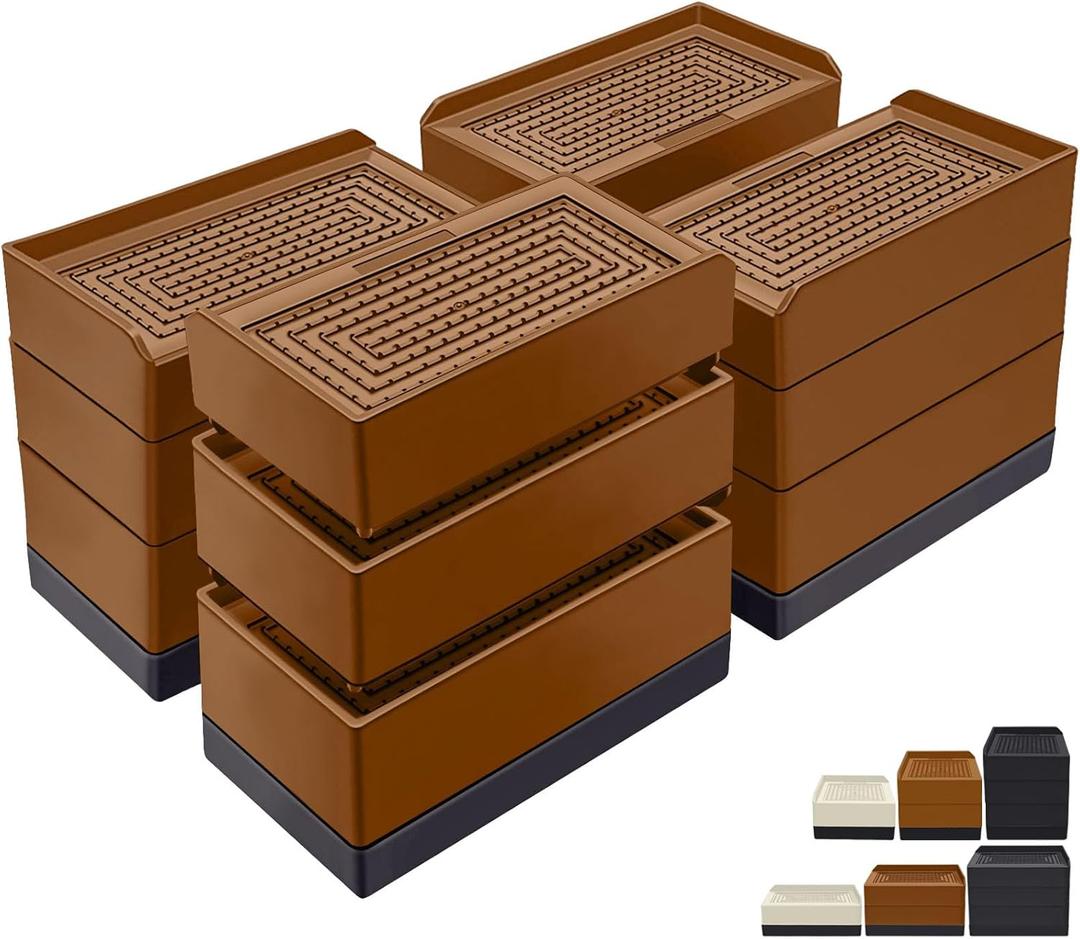 Furniture Risers 4 Inch, Heavy Duty Furniture Elevator in Heights of 1.5, 3 or 4 Inch Rectangle Raising Blocks for Bed, Couch, Desk, Sofa, Tables,Support Up to 1,300 Lbs (4 Pack-Brown)