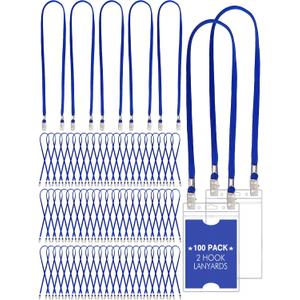 Patelai 100 Pack Double Clip Lanyards Bulk Face Mask Lanyard Twist Free 2 Hook Design Adjustable Badge Neck Strap for ID Name Badge Holder Back to School Conference Office Class Essential (Blue)