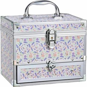 Hododou Girls Jewelry Box Organizer with Drawer & Mirror, Shiny Pink Style Lockable Storage Case for Kid or Little Girls Jewelry and Hair Accessories Lilac