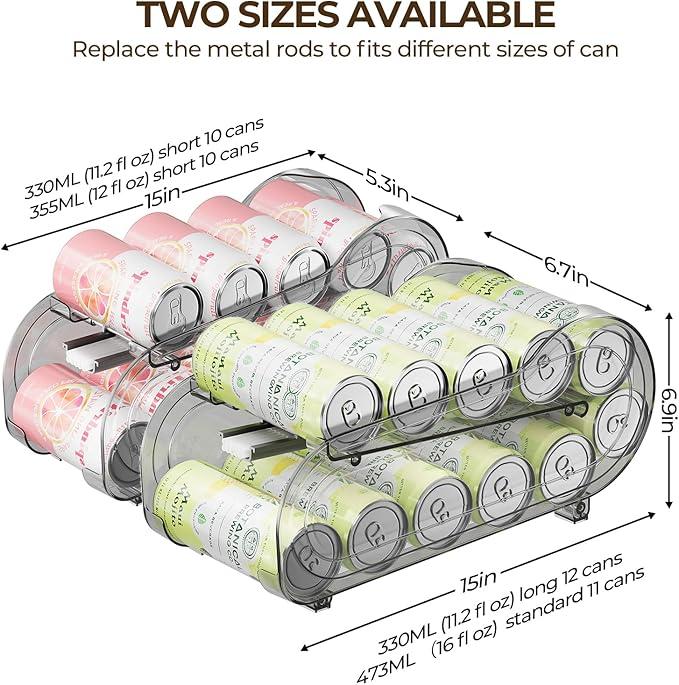 Drink Organizer for Fridge, Soda Can Organizer Dispenser for Refrigerator with Automatic Rolling,Organize Standard Size 11.15oz or 12oz Cans Drink,Save space for Fridge、Kitchen、countertop （2 pack）
