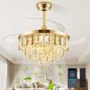 42" Fandelier Ceiling Fan with Light, Crystal Chandelier Fan with Retractable Blades LED Dimmable Crystal Ceiling Fan Chandelier for Bedroom Living Room Dining Room-Gold