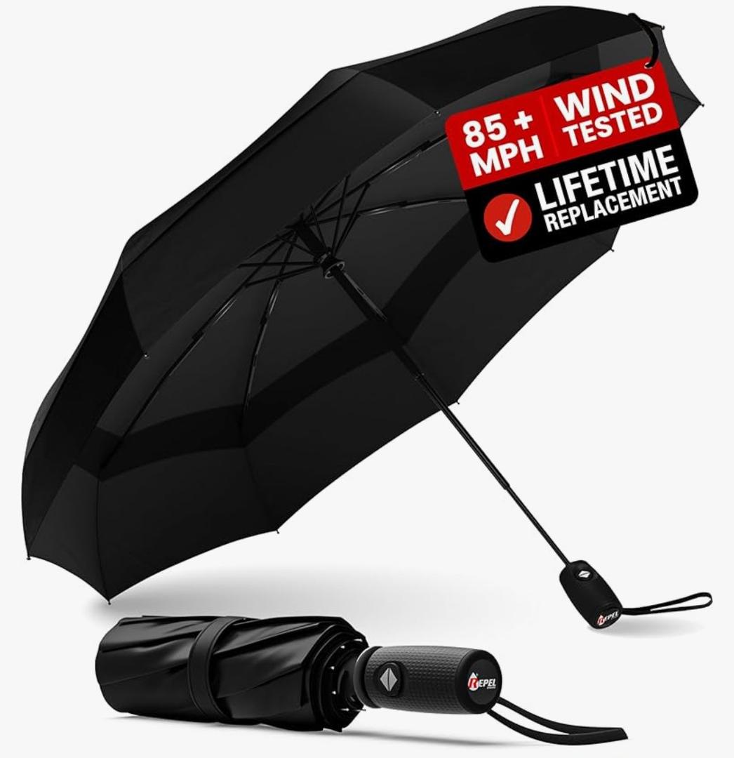 REPEL Windproof Travel Umbrella - Compact & Withstands Winds up to 85MPH , Strongest Premium Auto Folding Umbrella for Rain and Sun - Durable, Light & Portable for Women & Men , Fits Backpack & Cars
