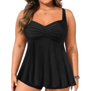 Aqua Eve Plus Tankini Tops for Women Only Swimwear Top Bathing Suits Flowy Swimsuit Top (Black), 24 Plus