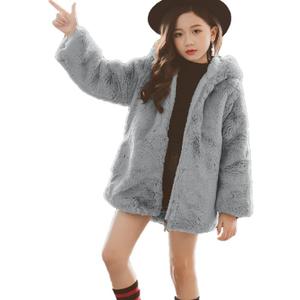 ASHER FASHION Little Big Girls Winter Outfit Hooded Fur Jacket Warm Cotton Fleece Thick Coat Outwear (6-7 Years, Gray)
