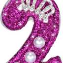 Saododku Birthday Candles, Number Candles for Birthday Cakes, Purple Birthday Candles Sparklers with Pearls, 2.9" Number 2,6,7,1,6, Candle for Birthday Cake Girl, Set of 5
