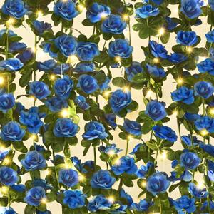 BLEUM CADE 5Pcs 41Ft Flower Garland Artificial Rose Vines with 32.8Ft String Lights, Cute Fake Hanging Flower Vines Floral Garland Decorations for Wedding Party Wall Room Decor Aesthetic