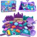 Mermaid Sensory Bin Toys, Over 3lbs Purple/Teal/Beach Sand with Sandbox, 17 Castle Marine Animal Molds 12 Tools Treasure Chest, Sensory Sand Kit Mermaid Toys for Girls 4 5 6 7 8 Gifts