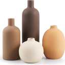 4 x Ceramic Neutral Vase Set of 4 for Farmhouse Home Decor, Rustic Decorative Vases for Boho Living Room Centerpieces, Entryway Decorations, Coffee Table, Bookshelf, Fireplace Mantel