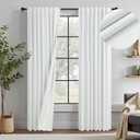 White Living Room Darkening Curtains 72 Inches Long 6 ft Length 2 Panel Cute Black Out Linen Window Drape for Nursery Bedroom Opaque Thermal Curtain for Summer Heat Light Blocking Lightweight Blackout