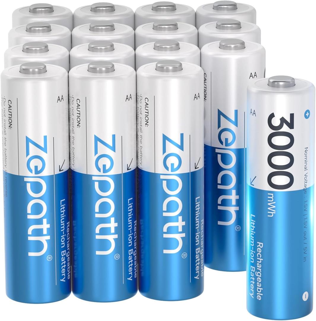 Lithium Batteries aa 16 Pack 3000mWh High Power Rechargeable aa Batteries Lithium 1.5V Double a Batteries 1600+ Cycles(16PACK-3000mWh)