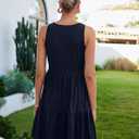 Womens Summer Dresses V Neck Tank Tiered Flowy Mini A Line Casual Sundress with Pockets (S)