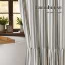 Farmhouse Shower Curtain with Ruffle Hem Linen Shower Curtains for Bathroom Country Vintage Rustic Natural Fabric, Cream-Grey Stripe 72" W x 96" L