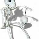 GUSYXO 16 Inch Cute Horror Party Decorations Indoor Outdoor Haunted House Props Poseable Hybrid Small Skeletons Decor: Funny Skull for White Elephant Gifts
