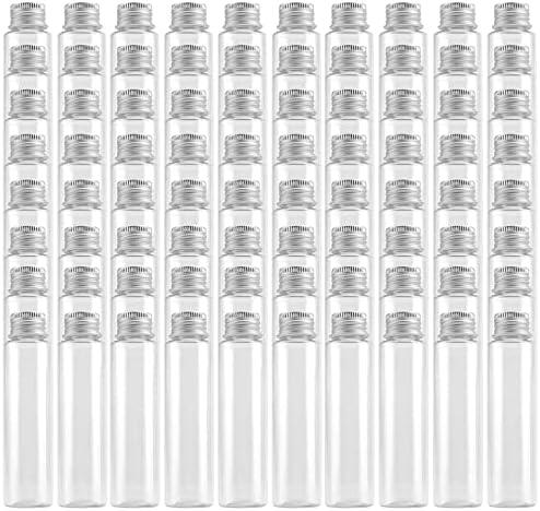 SINJEUN 16 PCS 50ml Flat Plastic Test Tubes, 28×109 mm Clear Test Tube with Screw Caps Good Seal Test Tubes Containers for Sampling, Planting and Storing Transparent
