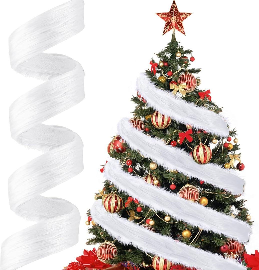 3 x 2 x 60 Inch Christmas Faux Fur Ribbon Craft Fur Strips Fake Fur Rolls White Long Plush for DIY Christmas Costume Gnome Beard Santa Claus Hair Xmas Tree Decor Family Party Supplies