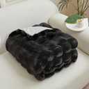 chovy Black Blanket for Couch - Bread Grid Rabbit Plush Soft Warm Blanket for Sofa Livingroom Bedroom Dorm Decor - 50x60 Inches