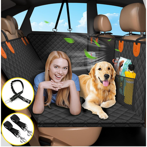 Car Seat Cover for Back Seat-Large Space,100% Waterproof Back Seat Extender for Dog with Hard Bottom,Scratchproof Nonslip,Dog Hammock with Mesh Window and Storage for SUV/Cars/Truck