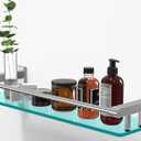 20IN Glass Shelf for Bathroom Nickel Rectangular Stainless Steel Tempered Glass Modern Wall Mount Shelf Sink Over Toilet Bathroom Shelves (Brushed Nickel, 20) (20 with Railing)