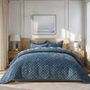 EVERGRACE Luxury Velvet Quilt Set Queen Size, Diamond Quilted Lightweight Velvet Comforter for All Season, Ultra Soft Oversized Bedspread Coverlet Bedding Set with 2 Pillow Shams, Stormy Blue
