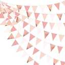 32Ft Rose Gold Party Decorations Dusty Blush Pink Pennant Banner Fabric Triangle Flag Bunting Garland Streamers for Wedding Birthday Anniversary Baby Bridal Shower Home Outdoor Garden Decorations