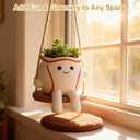 Abofth Smiley Baseball Swing Planter Pot  Cute Resin Hanging Flower Pot with Drainage Hole, Indoor Outdoor Fun Planters for Indoor Plants, Gifts for Plant Lovers, Succulent Pot for Small Plants