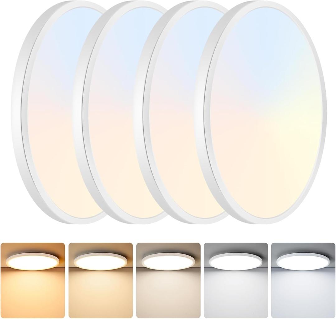 Brightever 9 Inch Flush Mount LED Ceiling Light Fixture, 5-in-1 CCT 2700K/3000K/4000K/5000K/6500K Selectable, 180W Equivalent, 2200LM Super Slim 18W LED Ceiling Lights for Living Room, Porch, 4 Packs