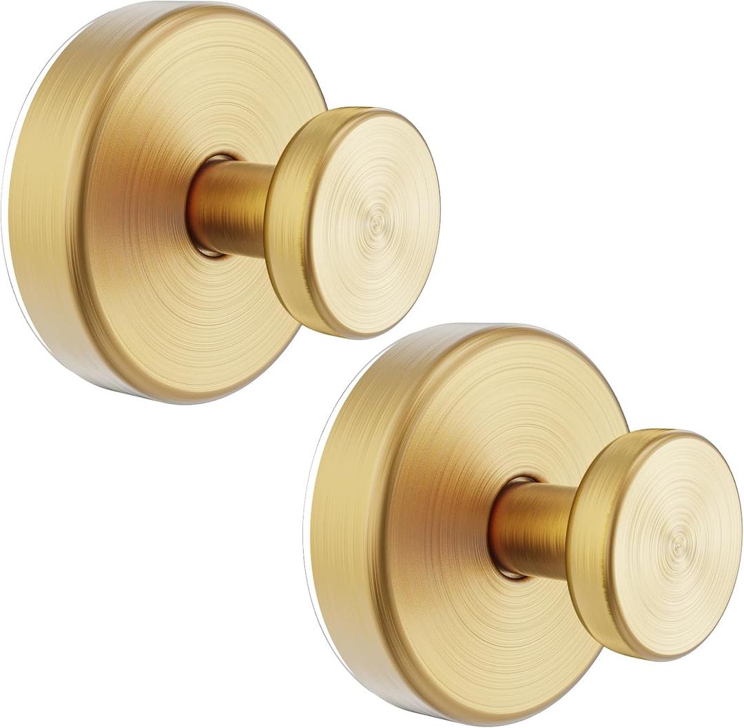 Shower Hooks for Inside Shower, Vacuum Suction Cup Hooks for Glass Window, Mirror, No Drill Towel Hooks for Bathrooms, Bath Robe Coat Looafh Wreath Hook for Hanging - 2 Pack, Gold