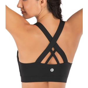 RUNNING GIRL Sports Bra for Women, Criss-Cross Back Padded Strappy Sports Bras Medium Support Yoga Bra with Removable Cups (A-black)