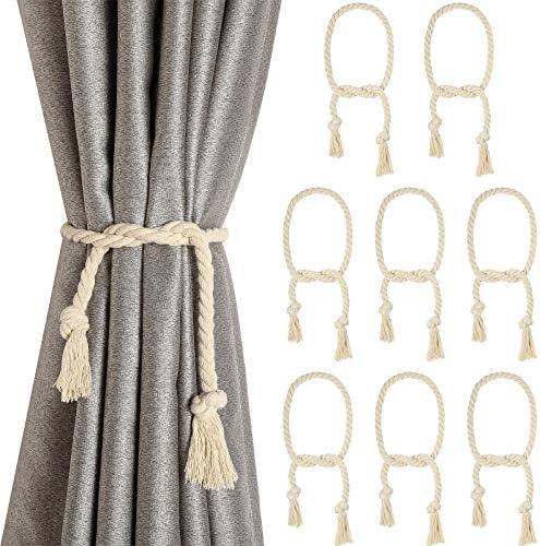 7 Pieces Curtain Rope Tiebacks Curtain Rope Holdback Handmade Curtain Tie Backs Rural Style Curtain Decorative Holdbacks for Drapery Tieback, Window Sheer, Curtain (Beige)