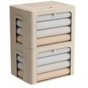 FHSQX 2 Pack Clear Window Storage Bins - Large Stackable Linen Fabric Storage for Clothes Foldable Container Organizer Set with Carrying Handles (Beige, 19.7x 15.7x 12.6 Inch)