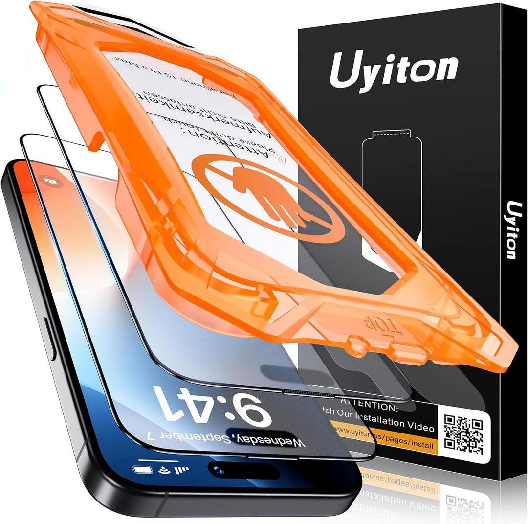 Uyiton for iPhone 15 Pro Max Matte Screen Protector, Anti-Fingerprint [Easy to Install] Anti-Reflection Shatterproof Full Coverage [Case Friendly] Anti-Glare 9H Tempered Glass Screen Cover, 2 Packs