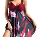 Plus Size Swimsuits Swim Dress Tankini for Women Athletic Two Piece Swimdress Bathing Suits Tummy Control (L)