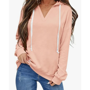 EasyGala Womens V Neck Hoodie Lightweight Long Sleeve Sweatshirts Casual Loose Drawstring Pullover Fall Fashion Top 2026 (S)